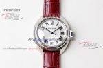 Perfect Replica New Copy Cartier Stainless Steel White Roman Dial Leather Band Automatic Watch